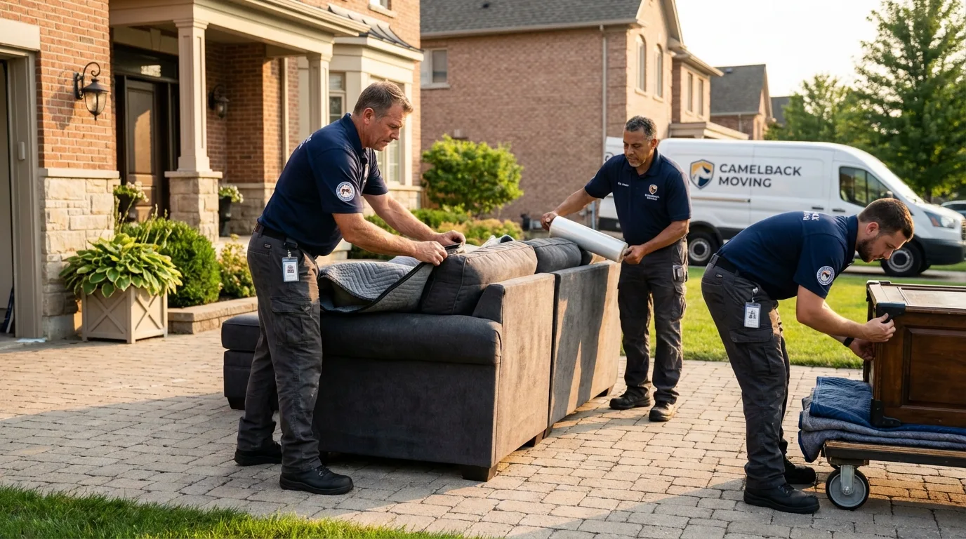 Large estate moving crew wrapping furniture in Dalton, MA
